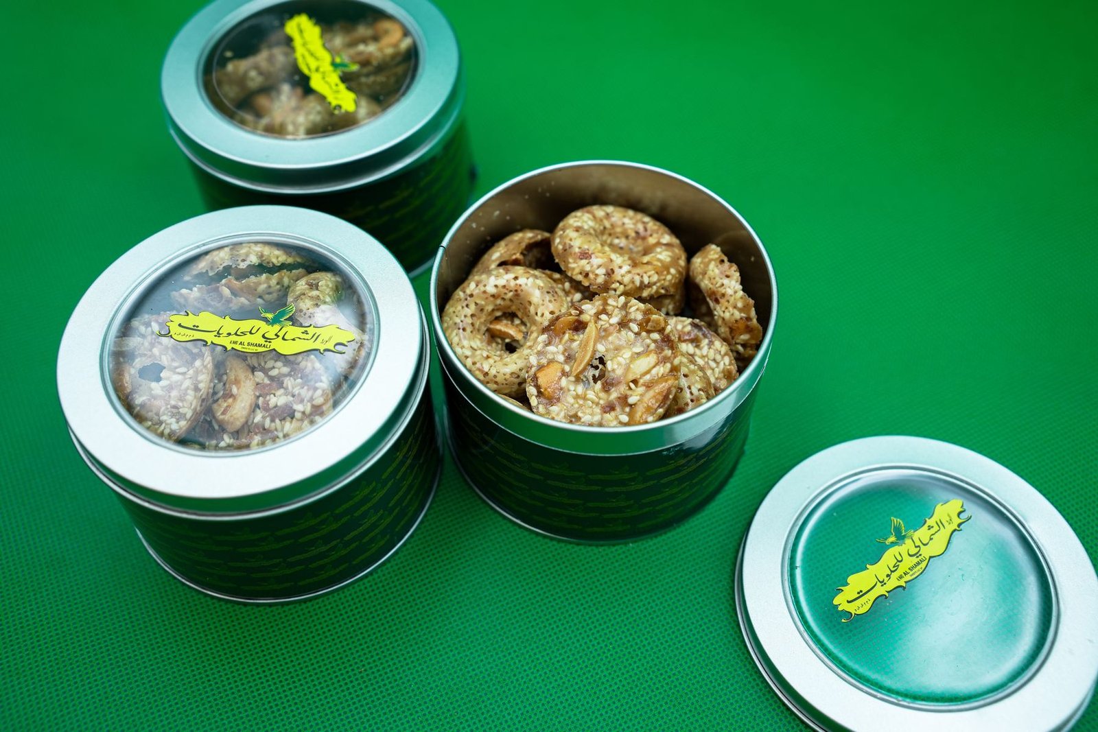 Sesame nut rings in a tin, a traditional Gulf sweet